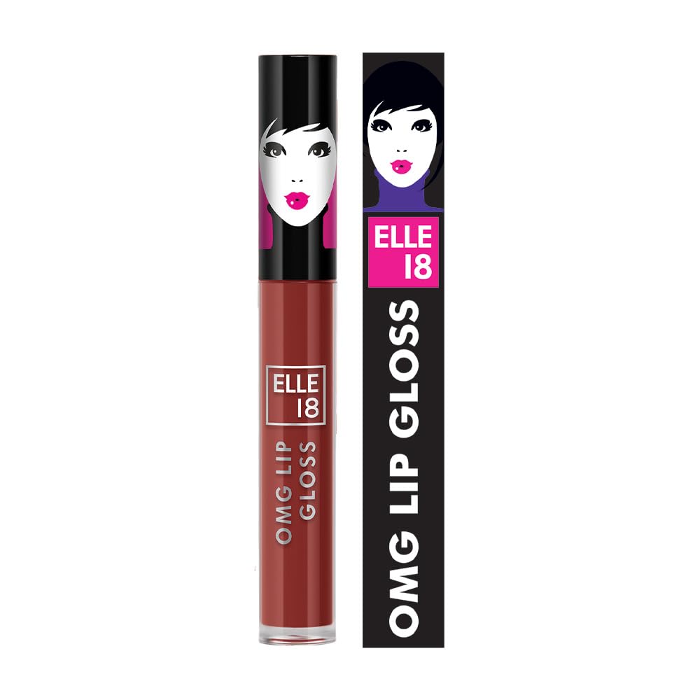 Elle 18 OMG Lip Gloss, Glossy Finish, Brownie Babe, Non-sticky Formula, Light-weight, Moisturising, Infused with Rapeseed and Jojoba Oil, Full Coverage| 2.5ml
