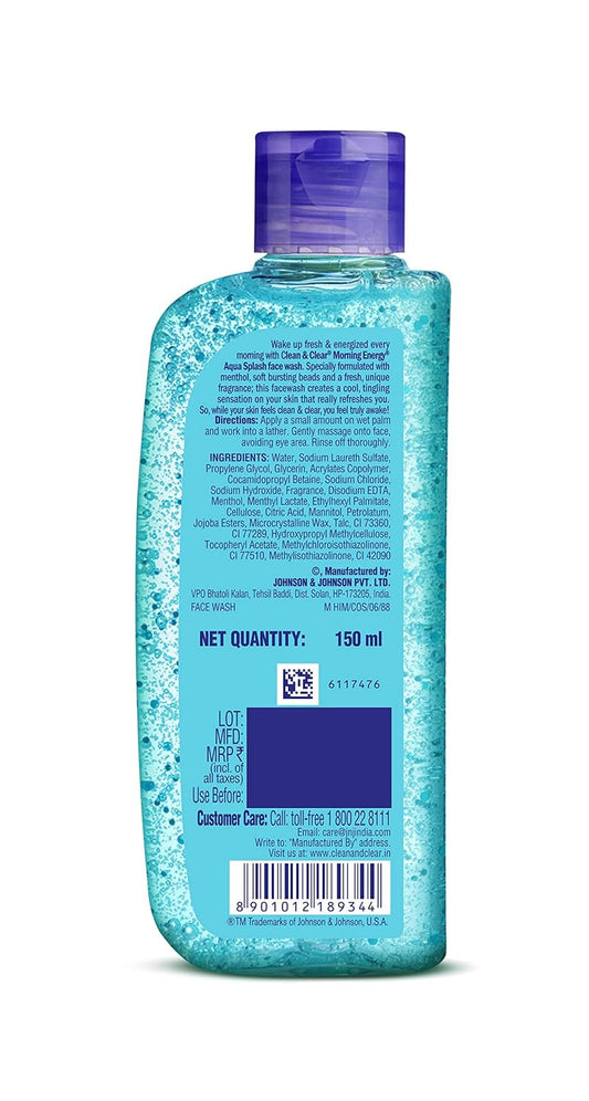 Clean & Clear Morning Energy Aqua Splash, Blue, 150 ml For clean and clear skin
