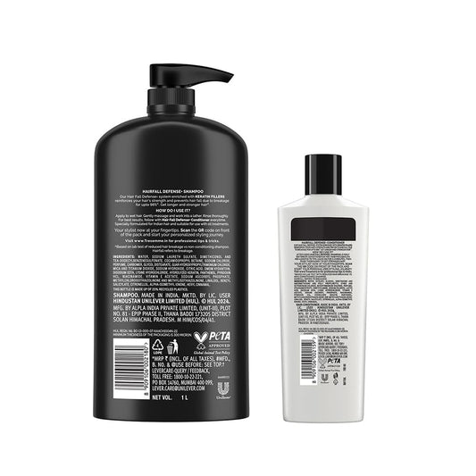TRESemme Hairfall Defense+ Shampoo 1000ml With Keratin Fillers | Longer and Stronger hair | Prevents Hair Fall due to Breakage | Paraben-Free