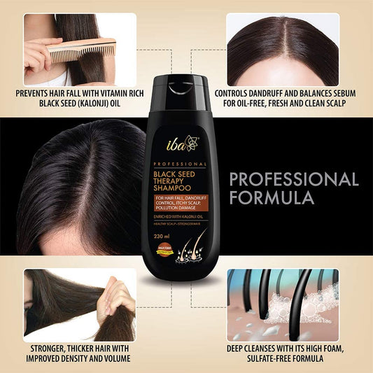Iba Professional Black Seed Therapy Shampoo | Kalonji Extract For Healthy Scalp & Stronger Hair | Deep Cleansing Formula For All Hair Types | Halal Certified & Vegan | 230 ml