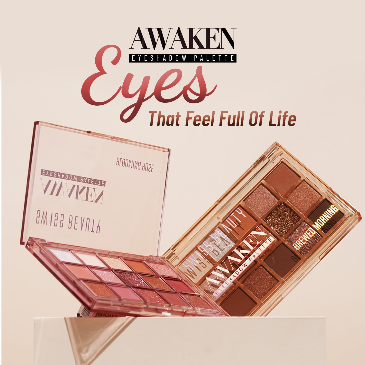 Swiss Beauty Awaken Eyeshadow Palette | Matte + Shimmer Finish | Long-Lasting | Blendable | Shade- 1. Brewed Morning, 11g