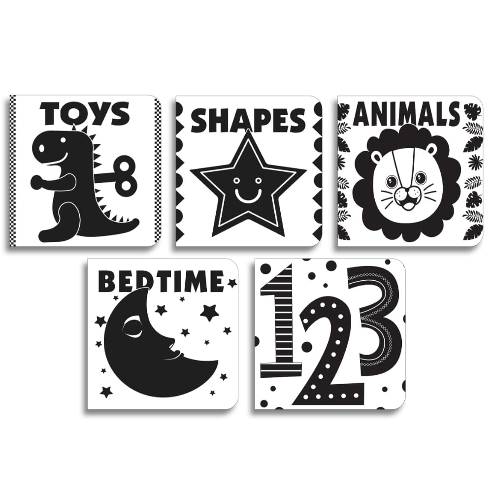 Baby’s First High-Contrast Books – Box Set of 5: Black and White Board Books for Newborns | Includes 123, Toys, Animals, Shapes & Bedtime