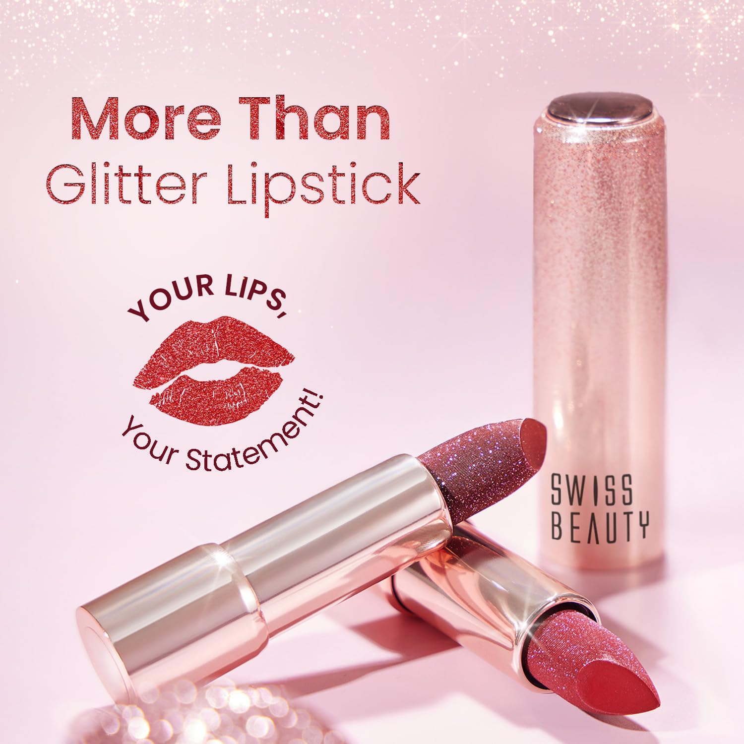 Swiss Beauty More Than Glitter Lipstick | Glittery Finish | Nourishing | With Vitamin C | One Swipe Smooth Glide | Shade- 5 Shine Mauve, 3gm (‎SB-327)