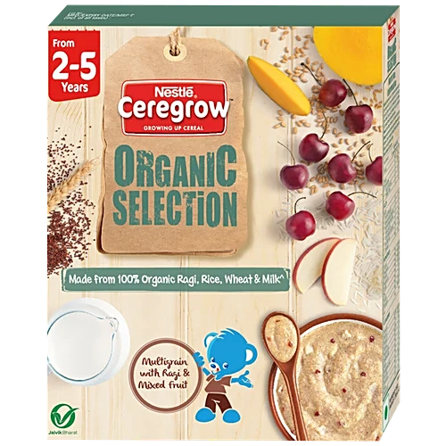 Nestle Ceregrow Organic Selection - Multigrain Cereal With Ragi & Mixed Fruits, 2-5 Years, 200 g Bag In Box