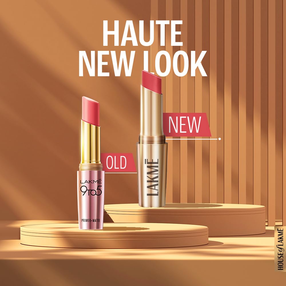LAKME Powerplay Priming Matte Lipstick, Smooth Matte Finish, Lightweight Lipstick, Smudgeproof, Lasts 16hrs, Hydrates Lips, Caramel Latte, 3.6g