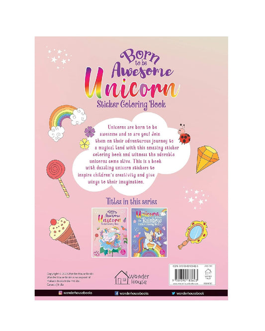 Born To Be Awesome Unicorn - Sticker Coloring Book With 100+ Stickers: Fun Activity Book For Children Paperback