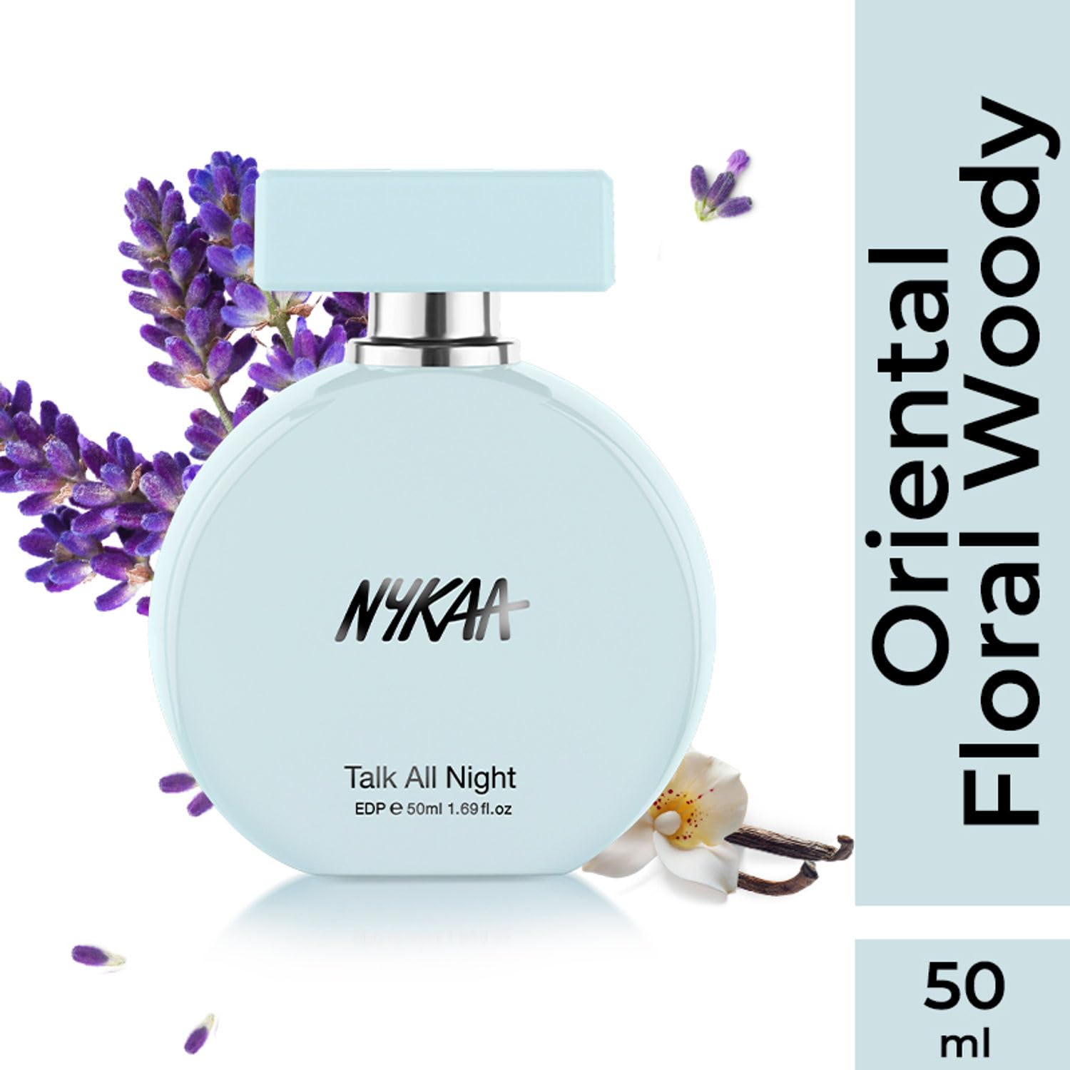 Nykaa Talk All Night Eau de Parfum, Oriental Floral Woody Scent with Amber and Cedarwood, 50ml