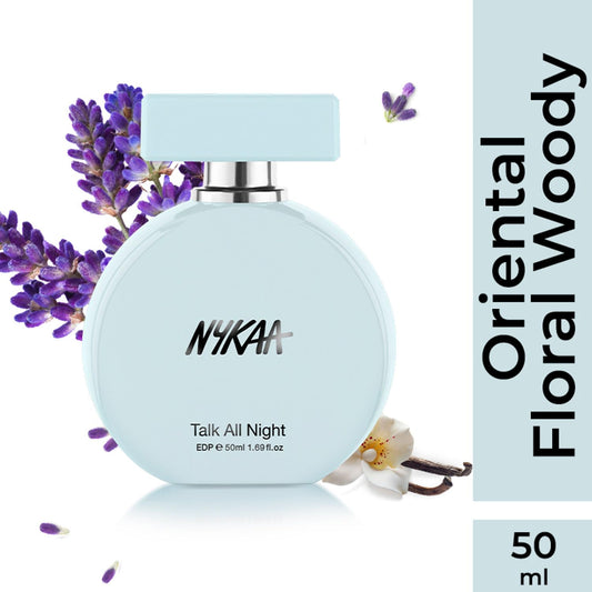 Nykaa Talk All Night Eau de Parfum, Oriental Floral Woody Scent with Amber and Cedarwood, 50ml