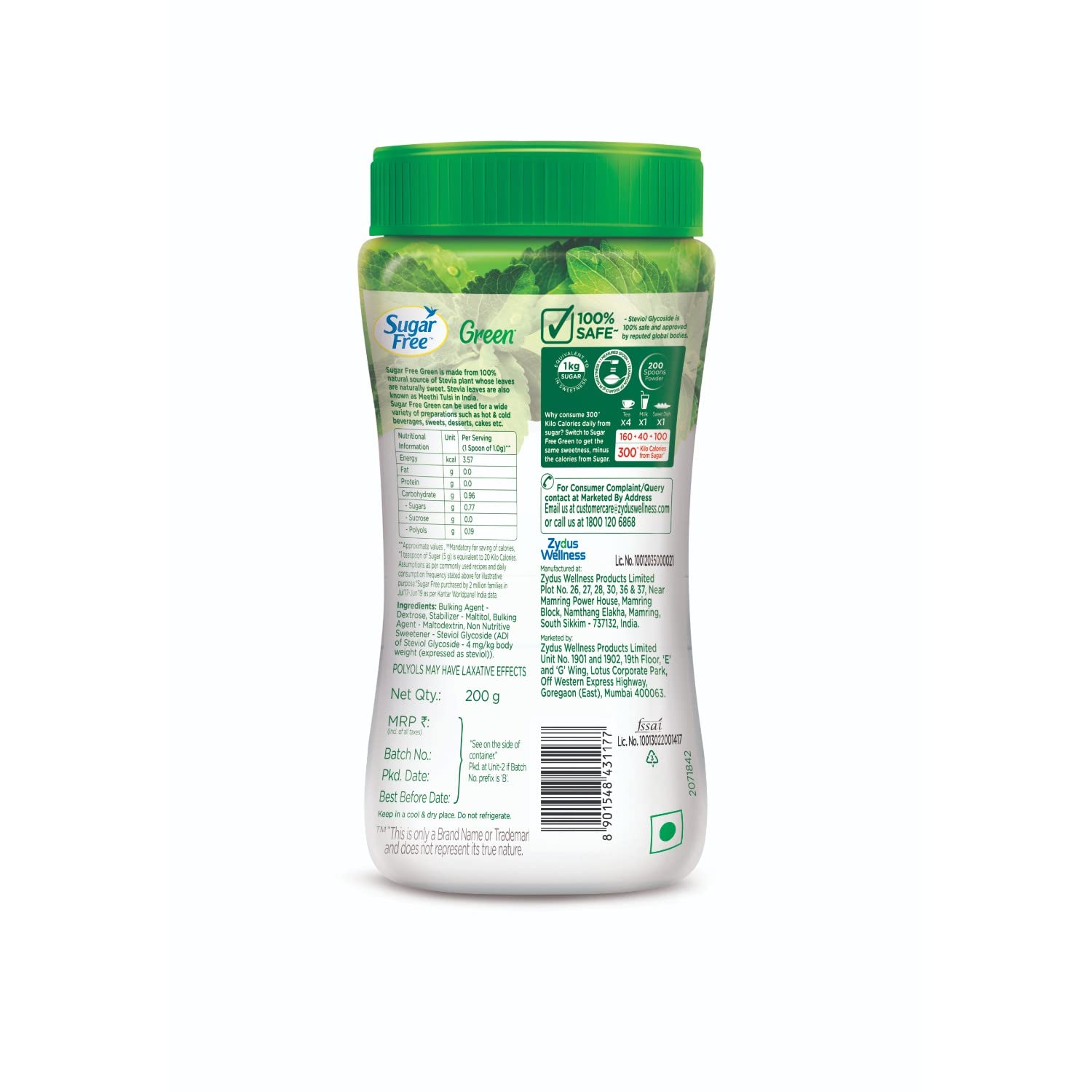 Sugar Free Green Stevia Jar, 200 g
