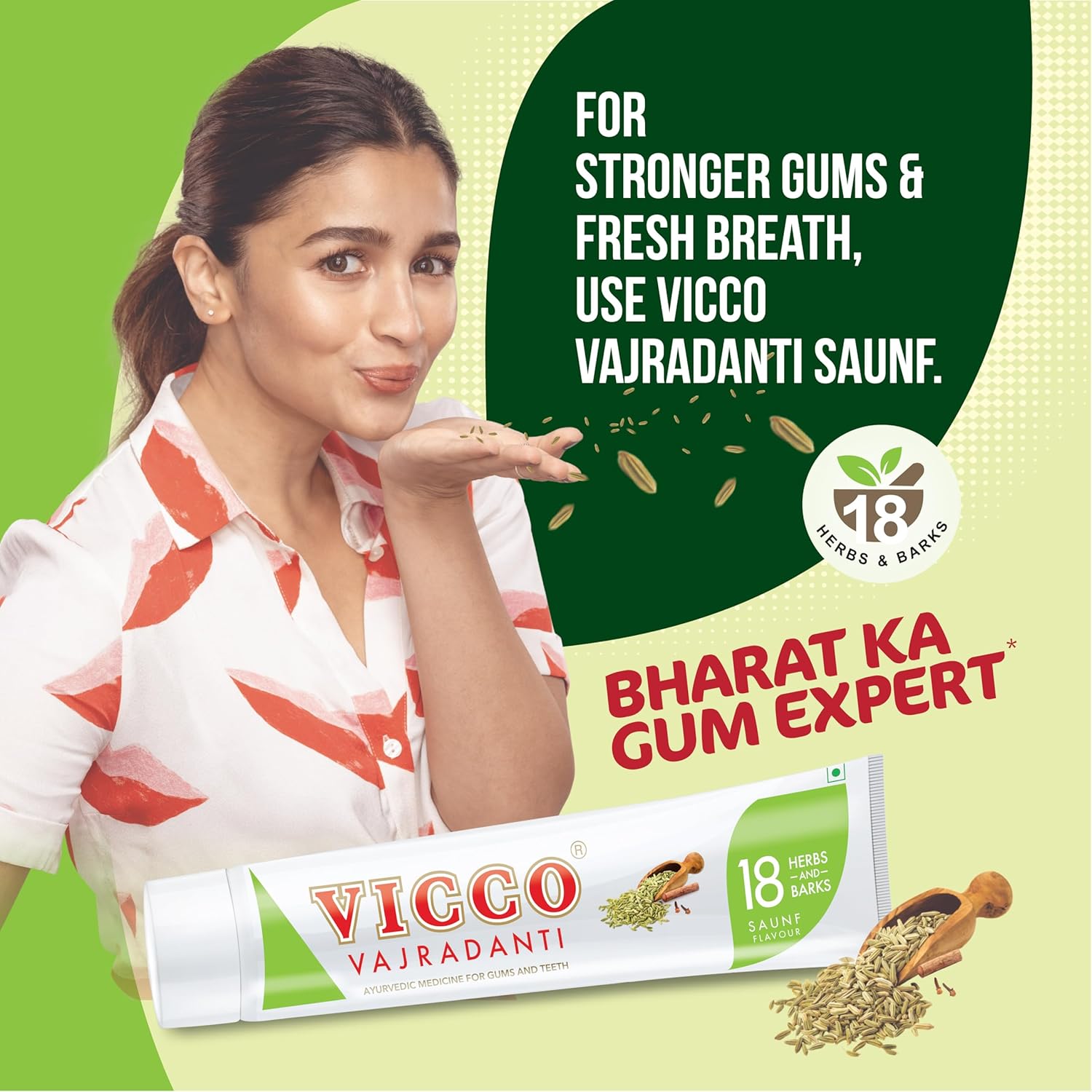 Vicco Vajradanti Paste in Saunf Flavour I With 18 Ayurvedic Herbs & Barks I Fennel Freshness I Healthy Gums & Long-Lasting Breath Protection | 160 gms