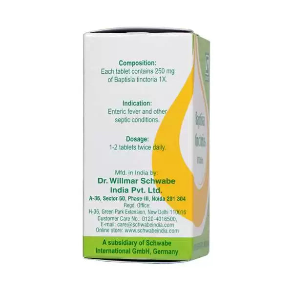 Dr Willmar Schwabe India Homoeopathic Baptisia Tinctoria 1X MT Tablets (20gm) for Fever Indigestion Acidity Gas