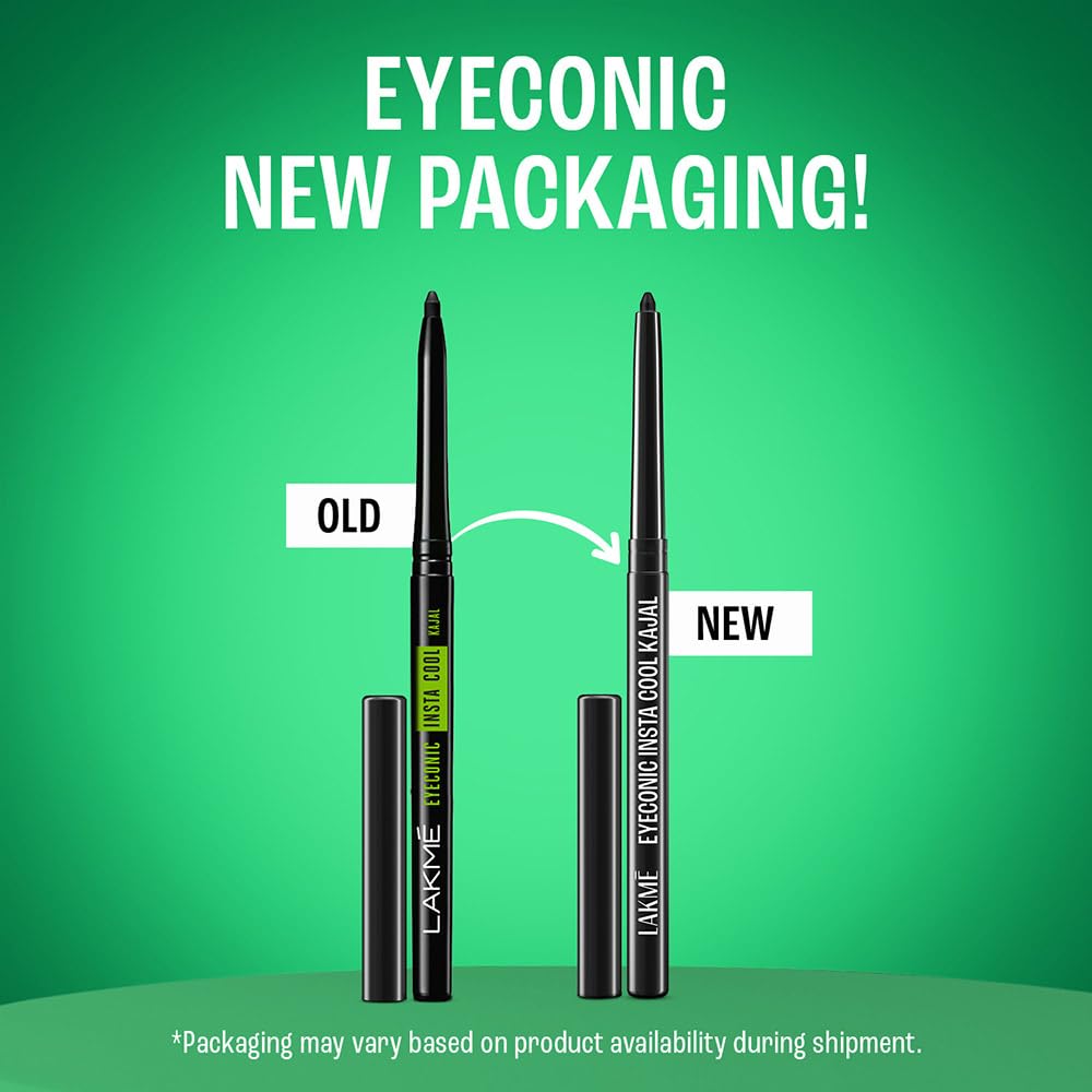 Lakme Eyeconic Insta Cool Kajal|| Black|| Cooling Kohl Liner with Cucumber|| Twist Up Pencil - Waterproof|| Smudge Proof & Long Lasting Eye Makeup|| 0.35 g