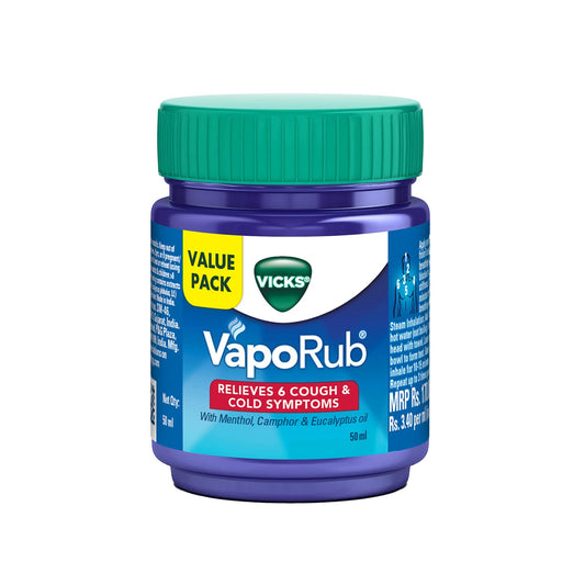 Vicks Vaporub 50ml, Relief From Cold, Cough, Blocked Nose, Headache, Body Ache, Muscular Stiffness And Breathing Difficulty (Pack of 2)