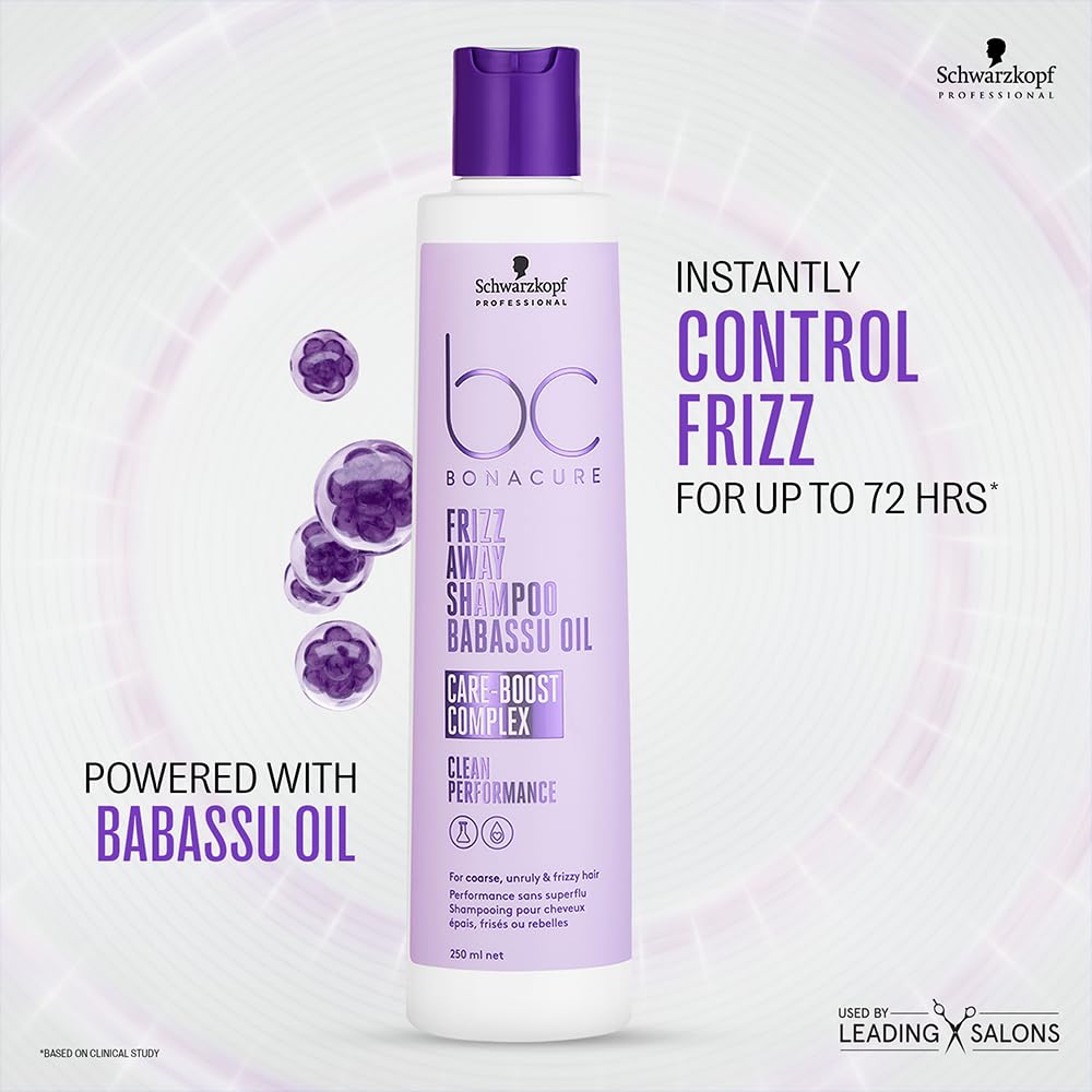 c Professional Bonacure Frizz Away Shampoo For Men & Women | Anti-Frizz & Smoothing Formula with Babassu Oil | Tames Unruly Hair & Enhances Shine (250ml)