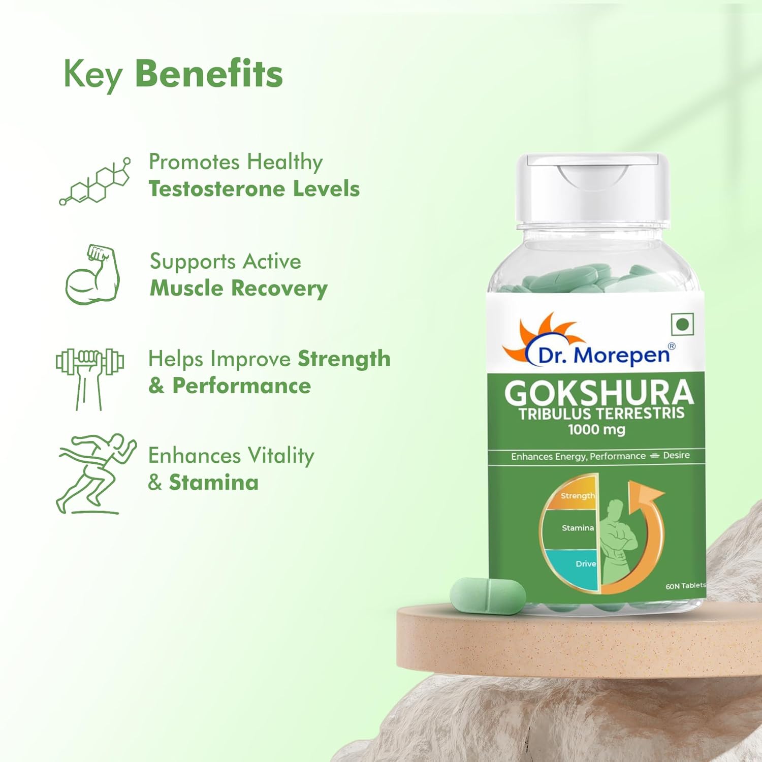 DR. MOREPEN Gokshura Tablets 60 Veg Tablets For desire and drive in men, performance, stamina