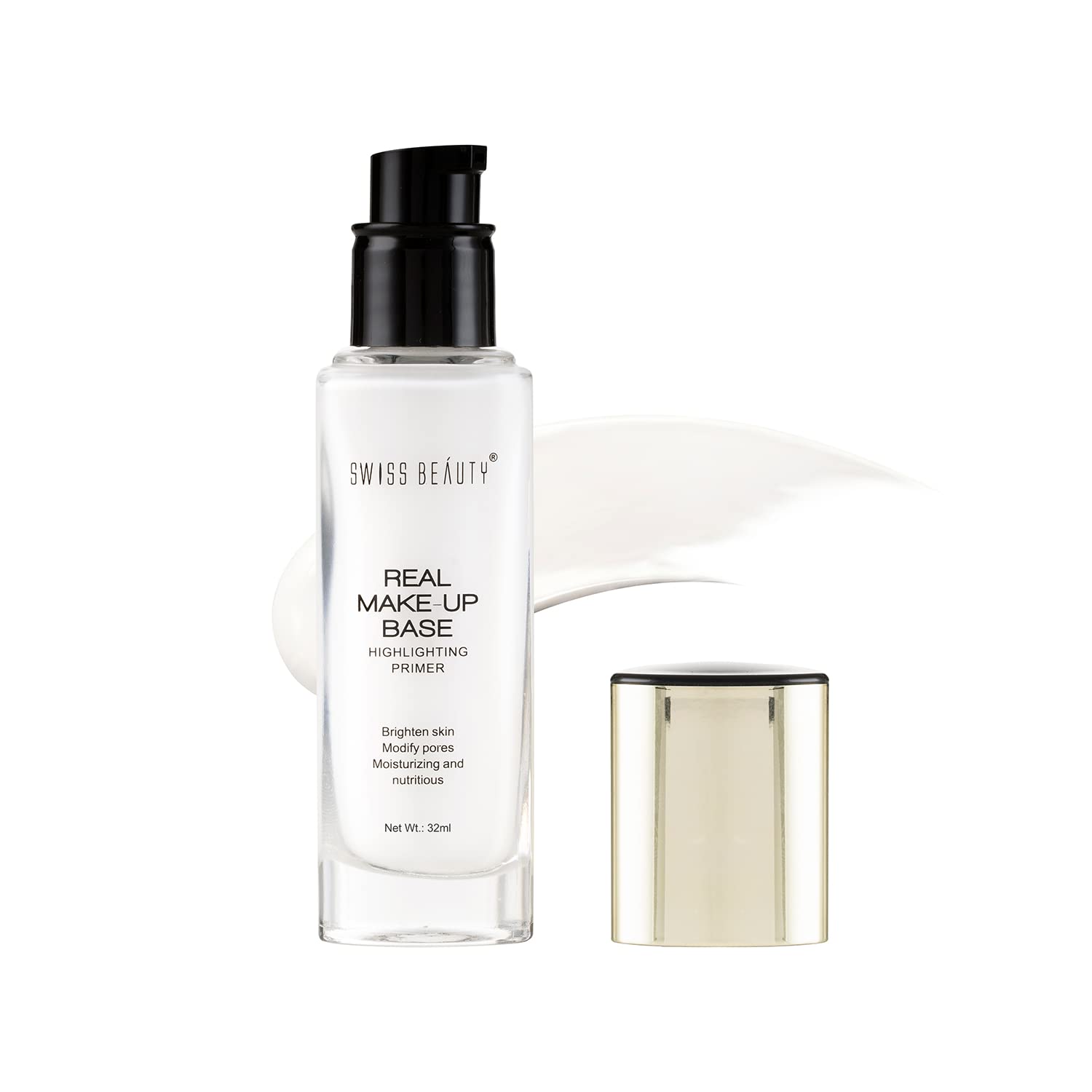 Swiss Beauty Real Makeup Base Highlighting Primer| Skin-Hydrating Poreless Primer With Natural Glow Finish For Face Makeup |Shade - 02 Golden-Tint, 32Ml