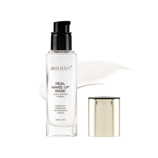 Swiss Beauty Real Makeup Base Highlighting Primer| Skin-Hydrating Poreless Primer With Natural Glow Finish For Face Makeup |Shade - 02 Golden-Tint, 32Ml