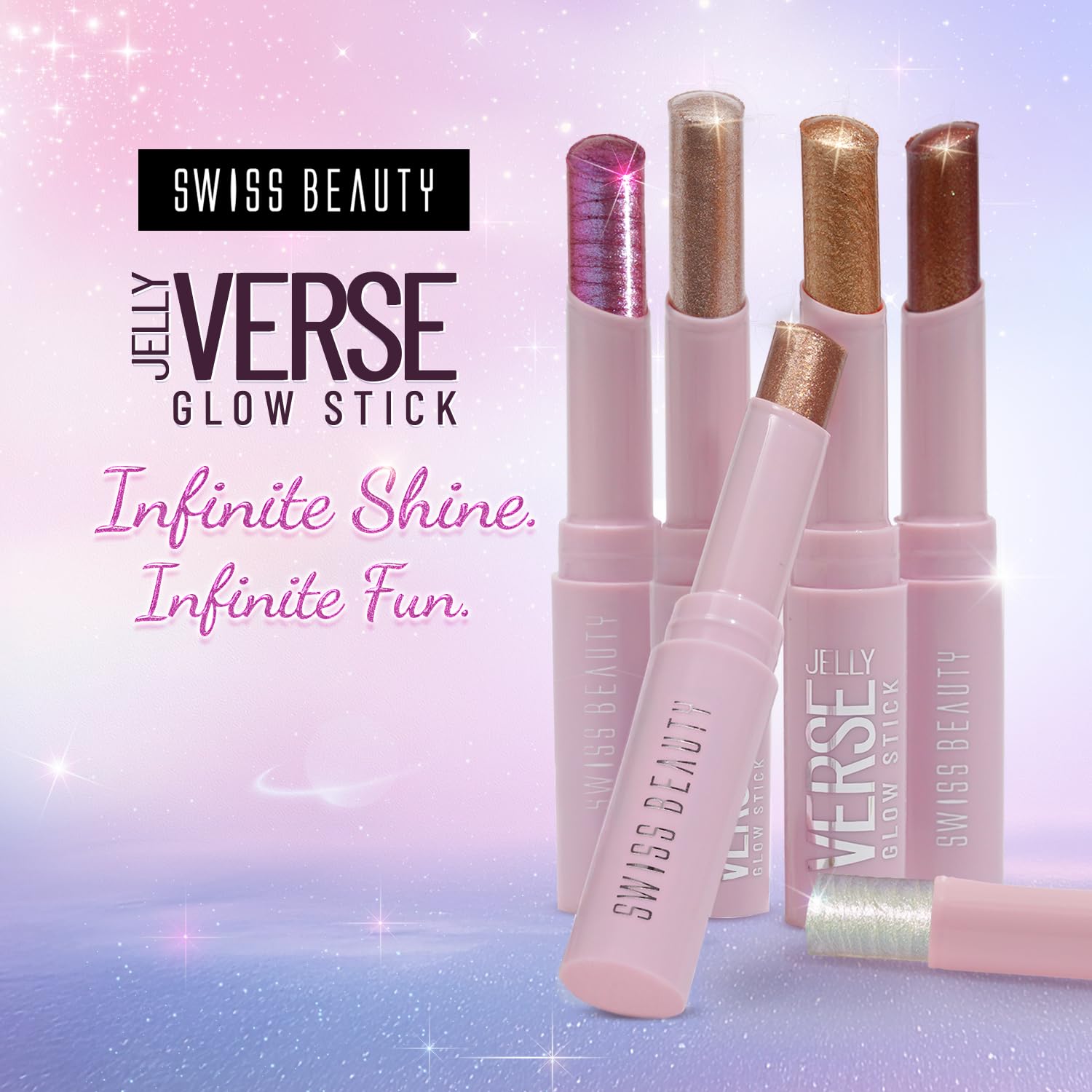 Swiss Beauty Jelly Verse Eyeshadow Glow Stick | Rich Colour Payoff | Crease-Proof | Sparkling Shine | 6 Stellar Shades | Shade- 6. Twilight Beam, 3g