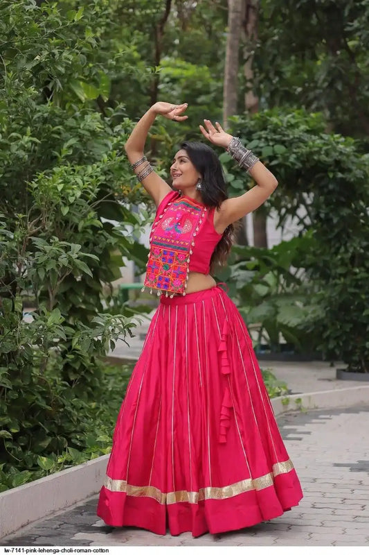 LW 7141 PINK LEHENGA CHOLI ROMAN COTTON