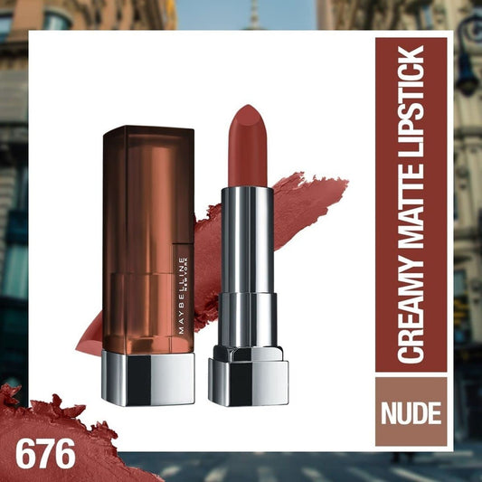 Maybelline New York Color Sensational Creamy Matte Lipstick lasts up to 12 hr, Hydrate Lips, Creamy Lipstick with Shea Butter, Available in 42 different Shades - 676 East Village Rose, 3.9g