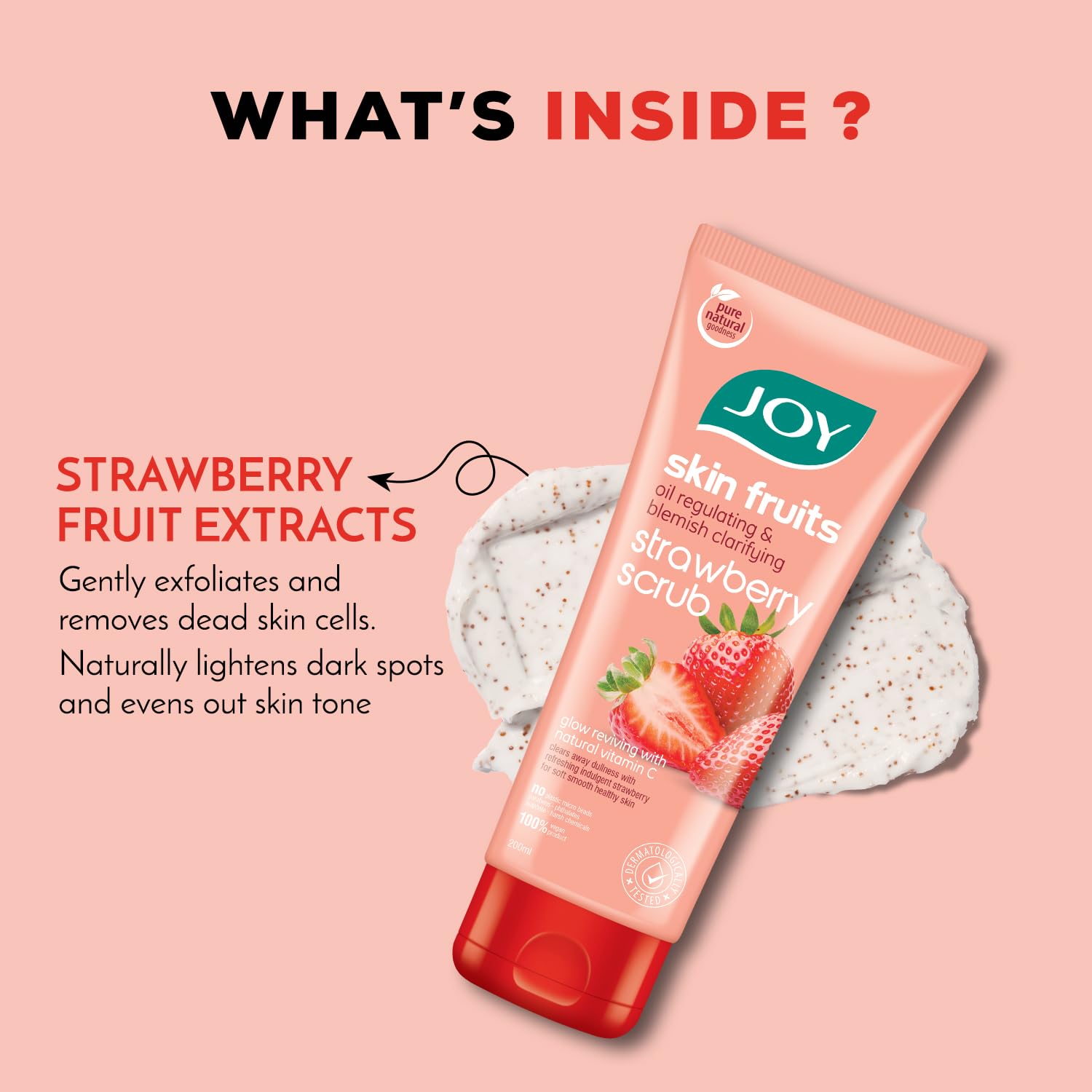 Joy Strawberry Face & Body Scrub for Blackhead Removal & Oil Control - 200gm