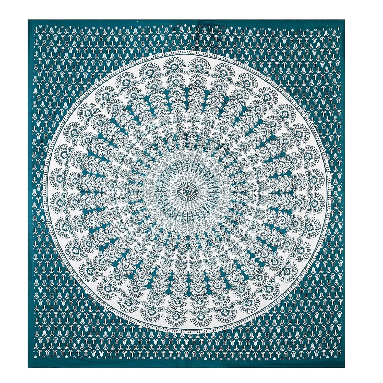 Rajasthani Pure 100% Cotton Double Bed Sheet with 2 Pillow Covers (Bedsheet for Double Bed Cotton, Green Rangoli)