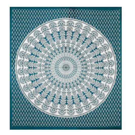 Rajasthani Pure 100% Cotton Double Bed Sheet with 2 Pillow Covers (Bedsheet for Double Bed Cotton, Green Rangoli)