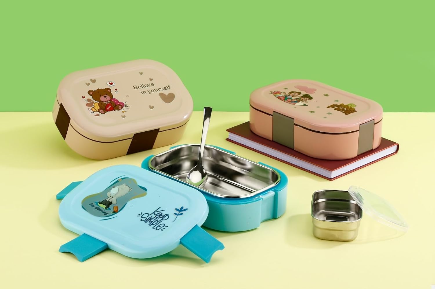 Stainless Steel Tiffin Lunch Box Container/Dabba with 4 Side Clip Lock Lid for Office, Kids School, Travel Food Grade Airtight |