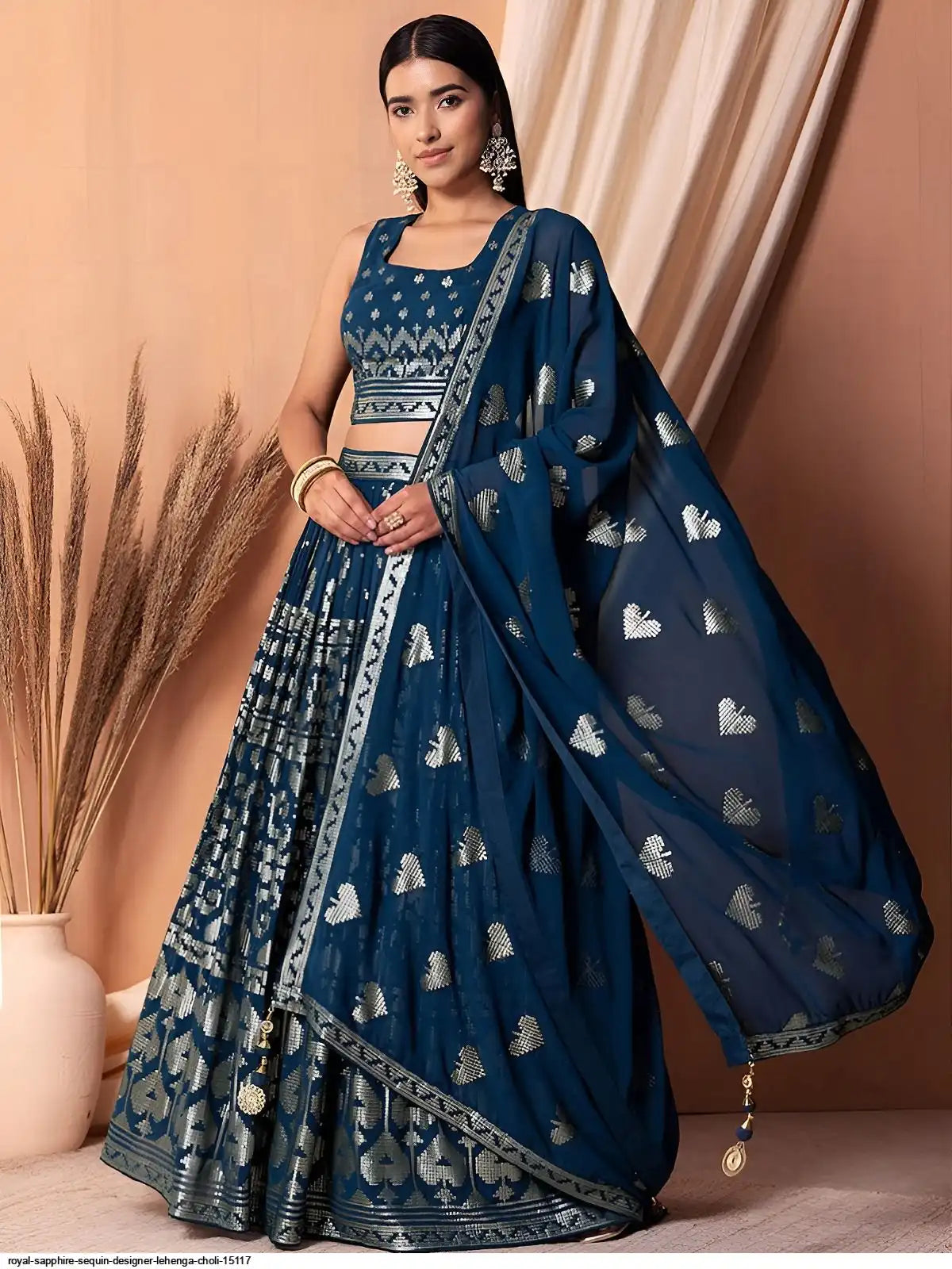ROYAL SAPPHIRE SEQUIN DESIGNER LEHENGA CHOLI 15117