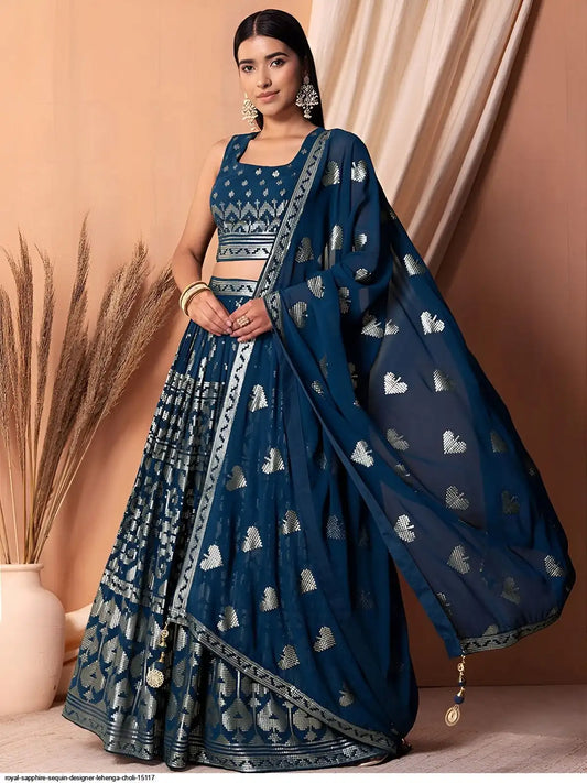 ROYAL SAPPHIRE SEQUIN DESIGNER LEHENGA CHOLI 15117