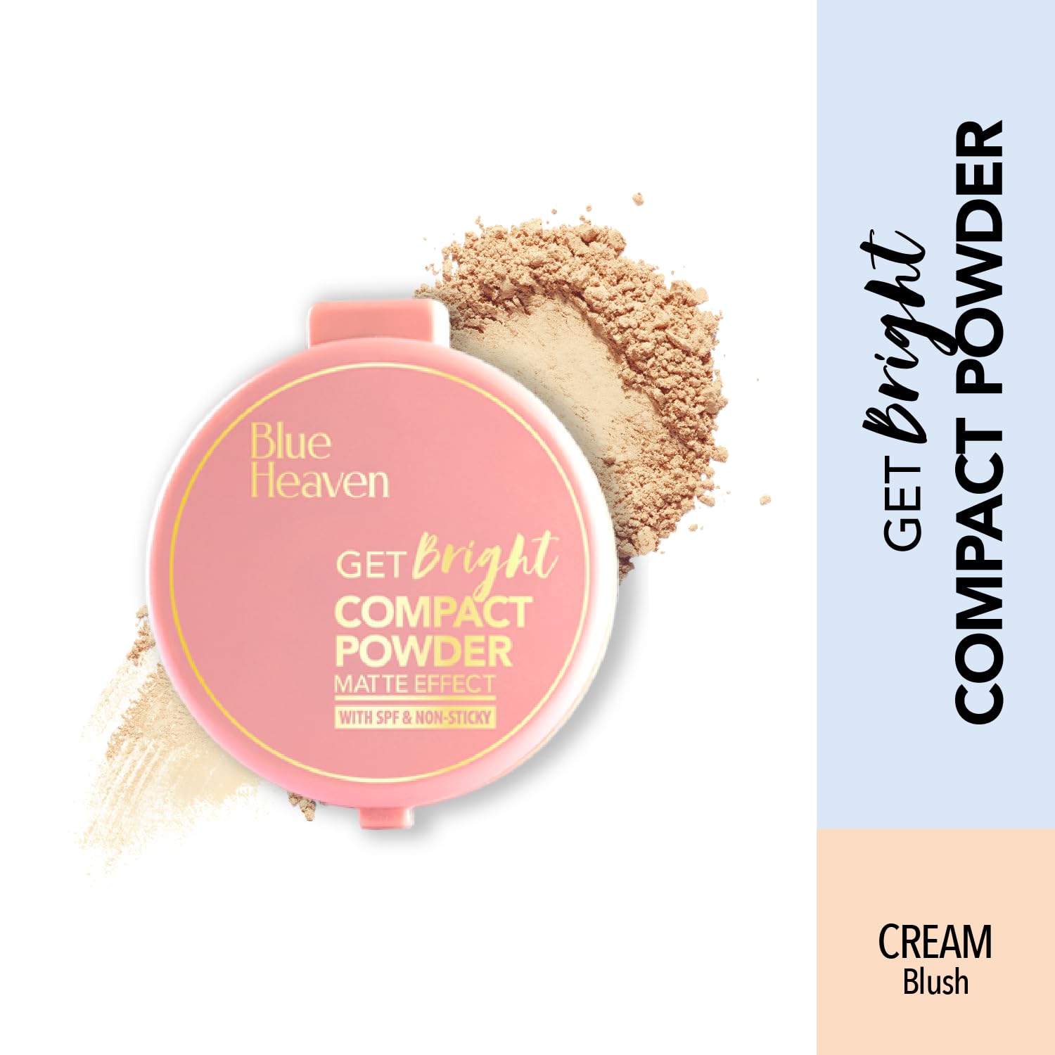 Blue Heaven Get Bright Compact Powder for Women With SPF Sun Protection, All Skin Non Sticky, Oil Free, Matte Finish Light Weight Formula, Cream,16g