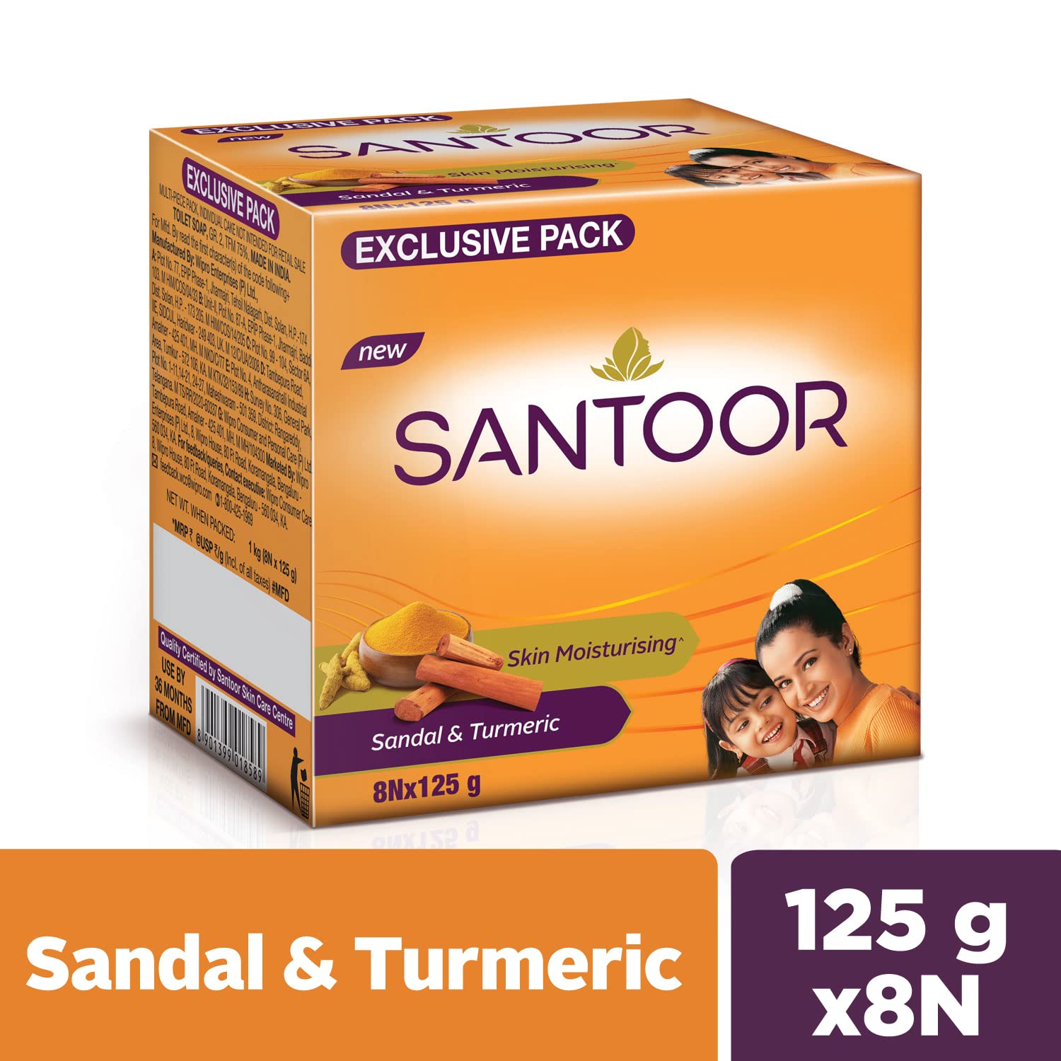 Santoor Sandalwood and Turmeric Bath Soap for Younger Looking and Glowing Skin, Combo Offer, 125 g (Pack of 16)