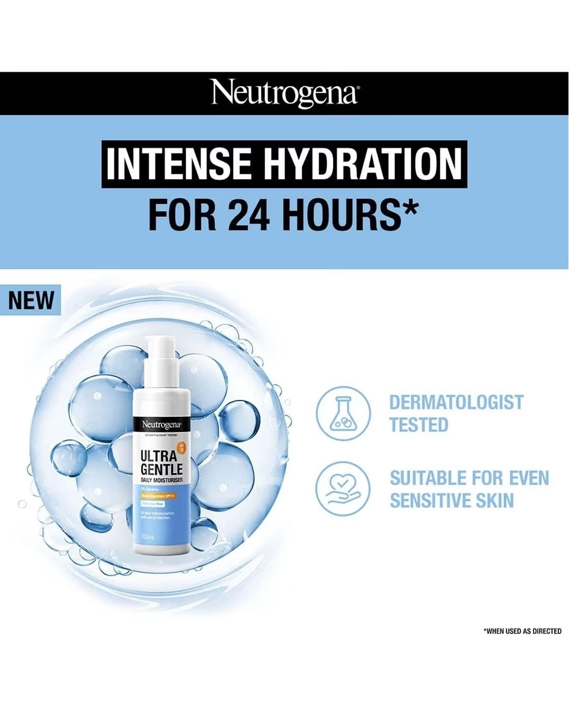 Neutrogena Ultra Gentle Daily Moisturiser SPF 15 | 24-Hour Hydration | Fragrance-Free | 100 ml