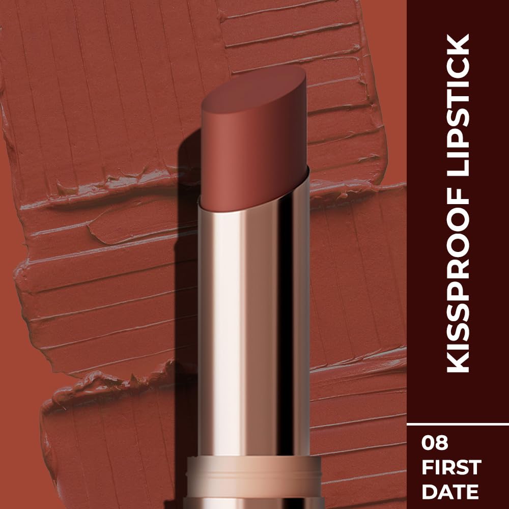 Colorbar Kissproof Lipstick | First Date Brown | Lightweight Matte Texture | Long-Lasting Vegan Lip Color | Paraben, Mineral Oil, Sulphate & Cruelty Free | 3.7 g