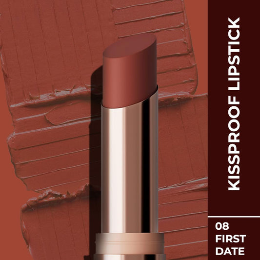 Colorbar Kissproof Lipstick | First Date Brown | Lightweight Matte Texture | Long-Lasting Vegan Lip Color | Paraben, Mineral Oil, Sulphate & Cruelty Free | 3.7 g