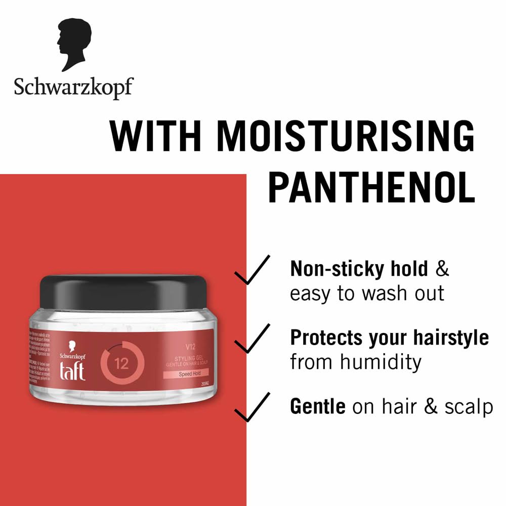 Schwarzkopf TAFT Power V12 Hair Gel With Speed Hold Technology |Fast Drying formulation| Moisturising formula| Non-stick & Easy to Wash off| No Alcohol, No Sulphate |Vegan & Peta approved - 250ML