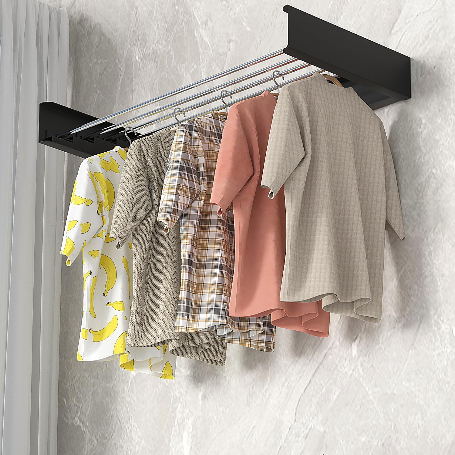 Primelife Wall Mounted Cloth Stand Stainless Steel Home, Indoor and Outdoor Use Wall Mount Cloth Stand - Black (Wall Mount)