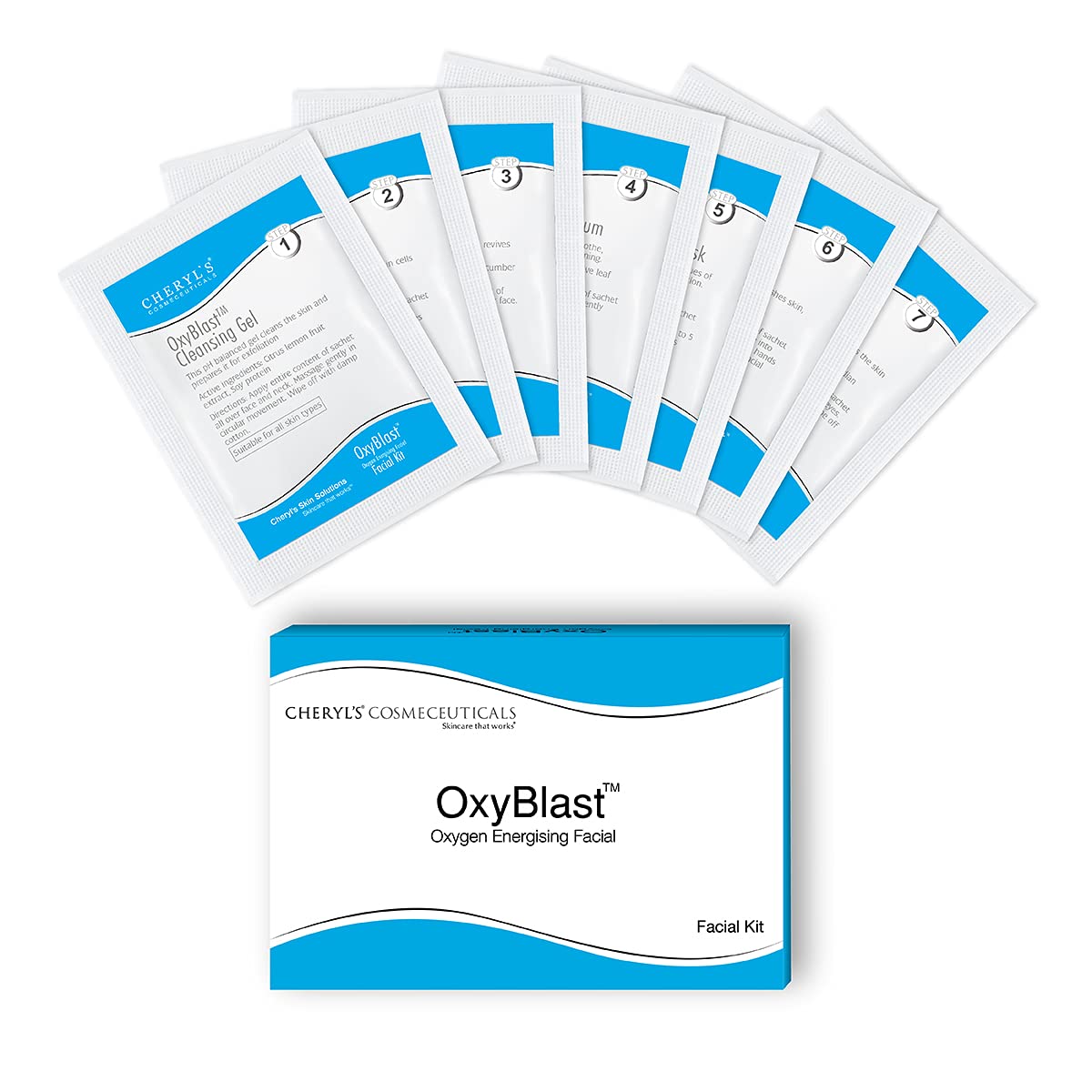 Cheryl’s Cosmeceuticals Oxyblast: Facial Kit With 7 Step Sachets for Radiant and Glowing Skin – 24.5gm