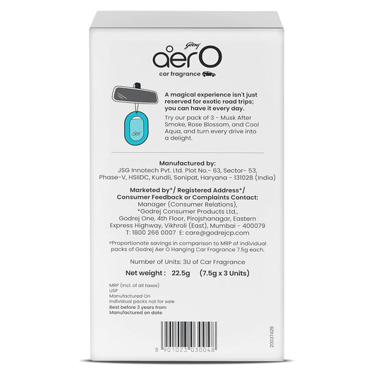 Godrej aer O – Hanging Car Air Freshener – Assorted Pack of 3 (22.5g) | Gel Lasts up to 30 days | Car Accessories