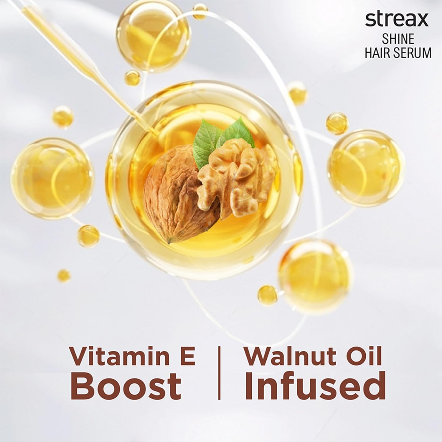 Streax Hair Serum 115ml, Hair serum for Dry & Frizzy Hair, for Women & Men, for Curly Hair, Wavy Hair, Straight Hair, Silk & Shine Vitalised with Walnut Oil