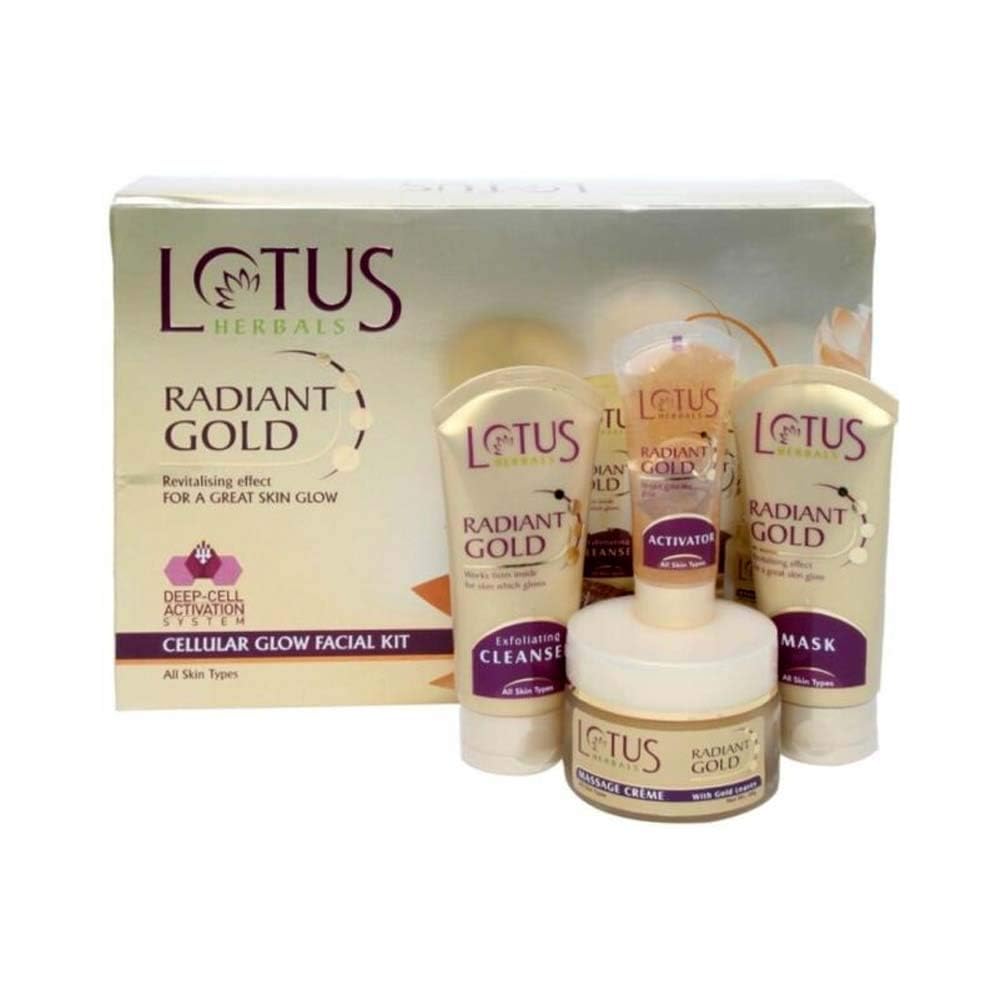 Lotus Herbals Radiant Gold Cellular Facial Kit With 24K Pure Gold & Papaya, For All Skin Types - 170 gm