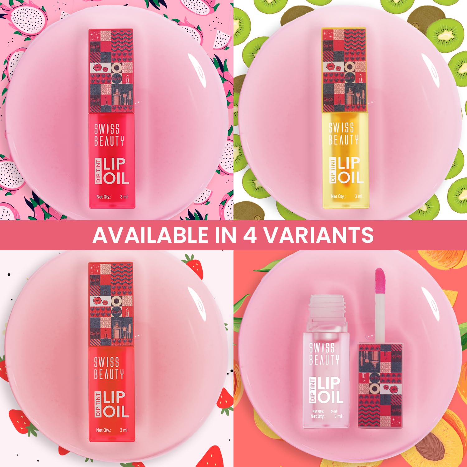 Swiss Beauty Dip Tint Lip Oil | Colour-Changing Lip Oil | Glossy Finish | Long-Lasting Moisturisation | Enriched with Vitamin E | Shade-03 Peach, 3ml