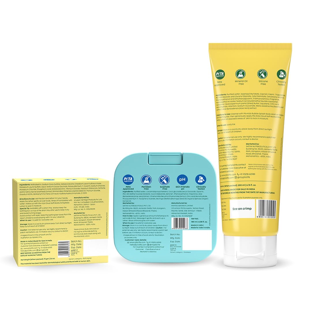 PLIX THE PLANT FIX Kids™ Cloud Soft Body Lotion, Happy Skin Moisturizing Bathing Bar & Happy Hair Gentle Shampoo | Gentle Cleansing, Deep Hydration & Nourishment | Pediatrician Approved | For Kids 2-6 Years