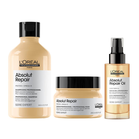 LOreal Professionnel Absolut Repair Shampoo, Hair Mask & Hair Serum, Serie Expert - combo - 300ml+250ml+90l