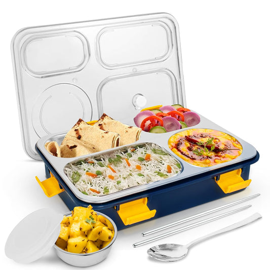 TEKCOOL Lunch Box for Adults - Lunch Box for Kids - with Spoon & Fork - Stainless Steel Lunch Box with 4 Compartment