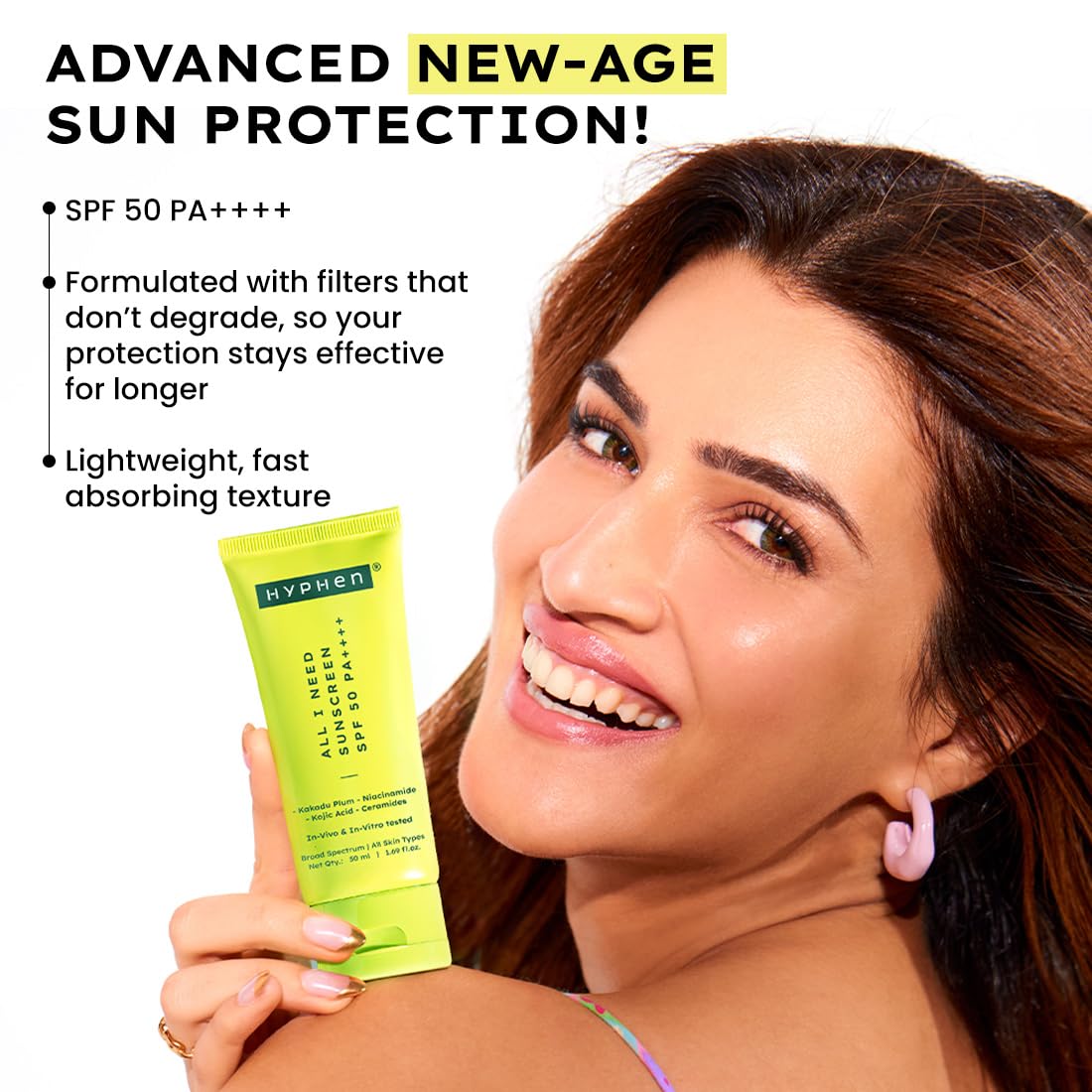 Hyphen All I Need Sunscreen SPF50 PA++++, Moisturizes, Repairs UV Damage, In-Vivo Tested (50ml)