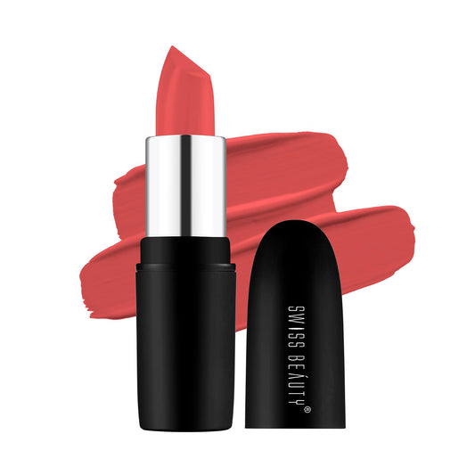 Swiss Beauty Pure Matte Creamy Lipstick | Non-drying, Highly pigmented Lipstick | Shade- Apricot, 3.8gm|