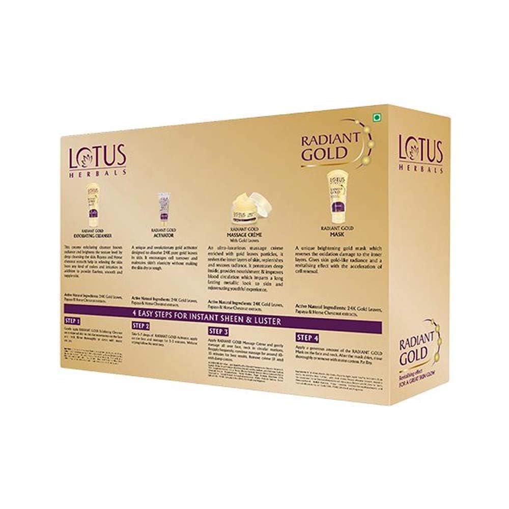 Lotus Herbals Radiant Gold Cellular Facial Kit With 24K Pure Gold & Papaya, For All Skin Types - 170 gm