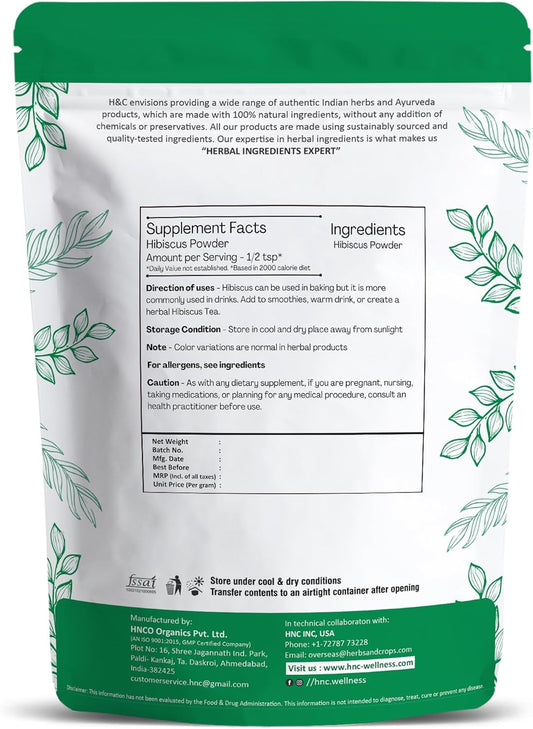H&C Herbal Ingredients Expert 100% Natural Hibiscus Powder – 227g for For Face Pack & Hair Growth