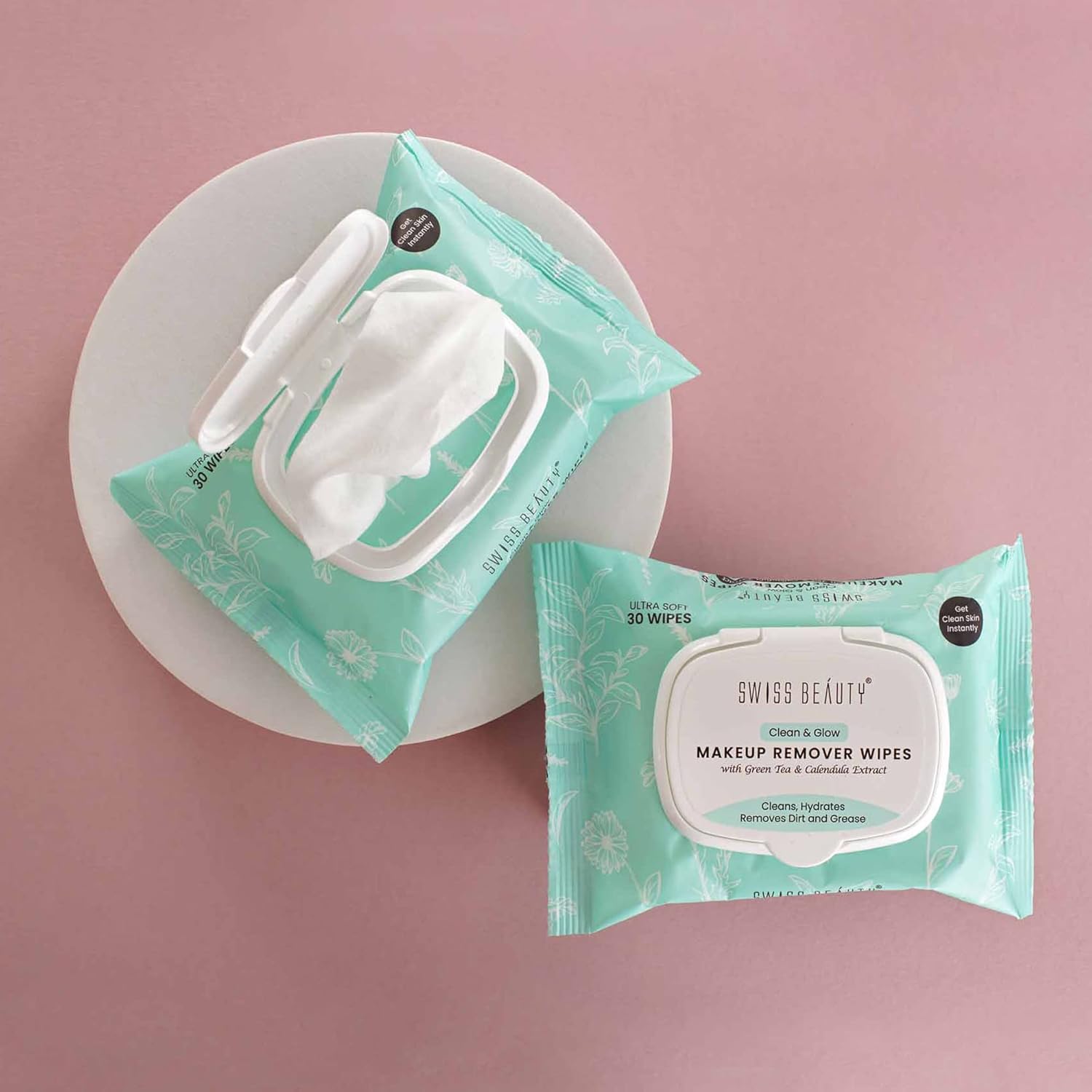 Swiss Beauty Clean & Glow Makeup Remover Wipes | With Green Tea And Calendula Extracts| Cleansing And Hydrating Facial Wipes| 30 Wipes